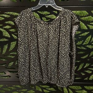 LOFT Black and Tan Polka Dotted Sleeveless Blouse, Women's XL